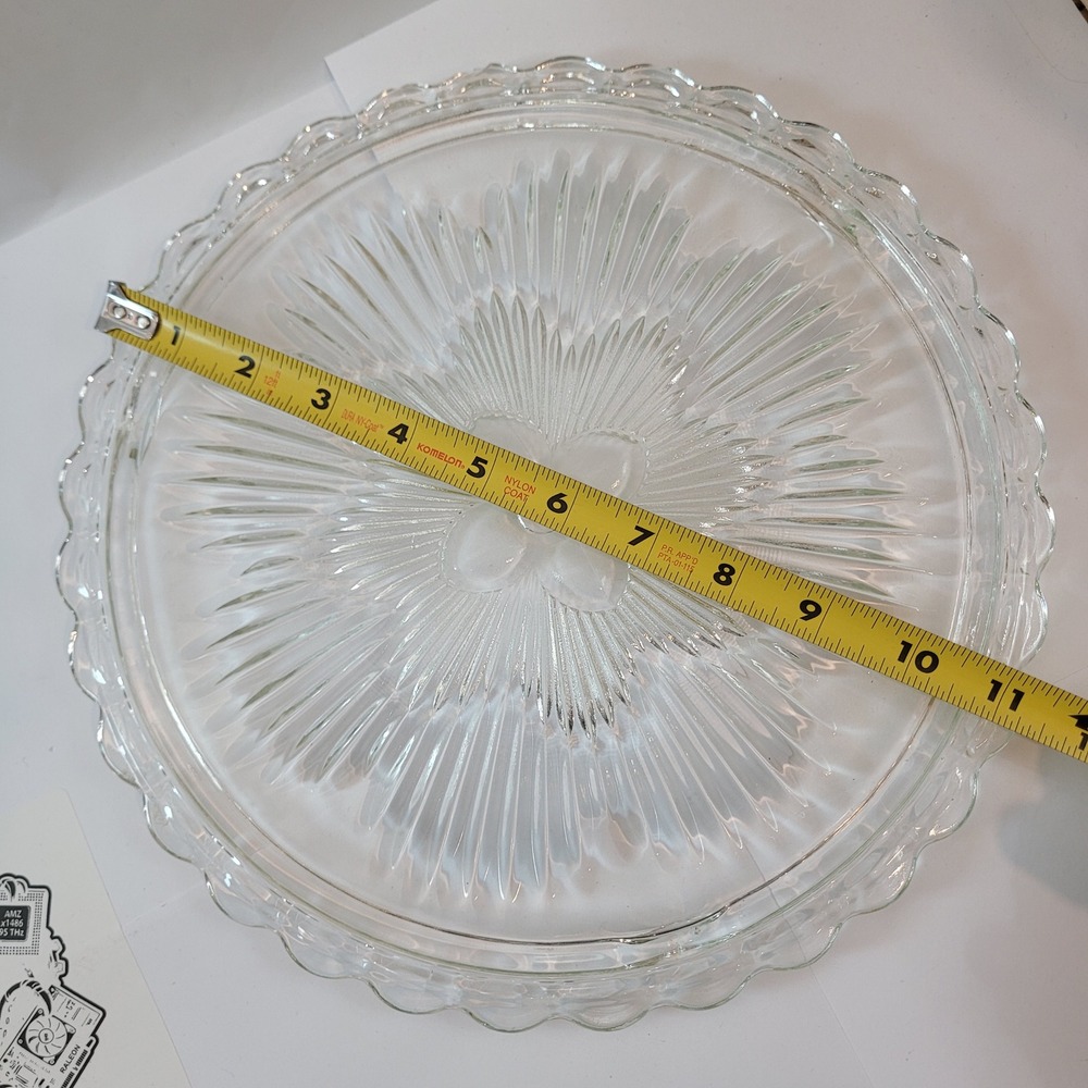 11 In Serving Platter Clear Glass Sunburst Scalloped Thanksgiving Christmas VTG